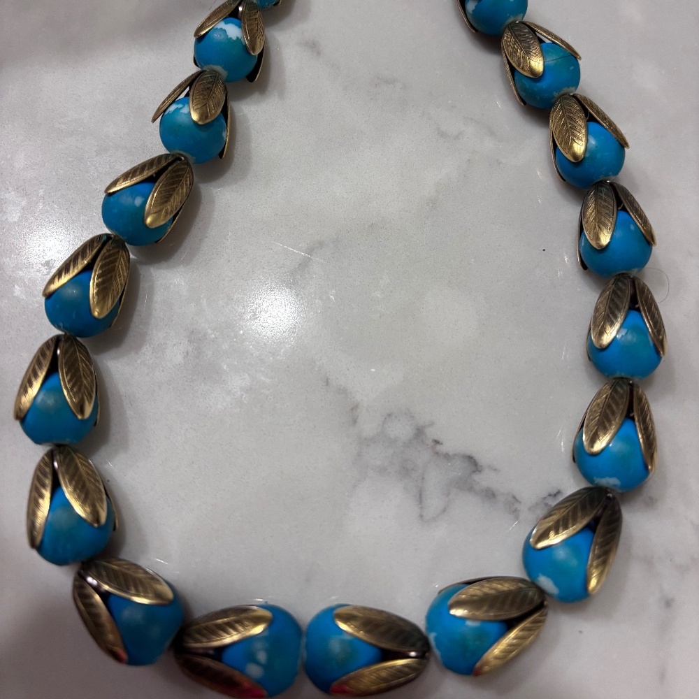 Lenora Dame Teal and Gold necklace